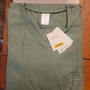 NEW CALIDA Men's Relax Imprint Long Pyjamas V-Neck Green/Pattern Size Small